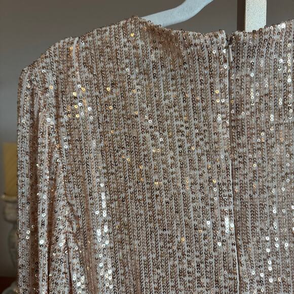 Mac Duggal Ieena Sequin Knotted Midi Dress Rose Gold Size 8 NWT - Picture 8 of 11